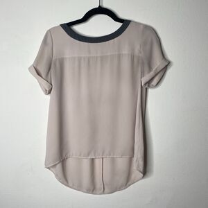 Loft Pinky Beige & Gray Collar Top Gathered Back Detail Cuffed Short Sleeves XSP